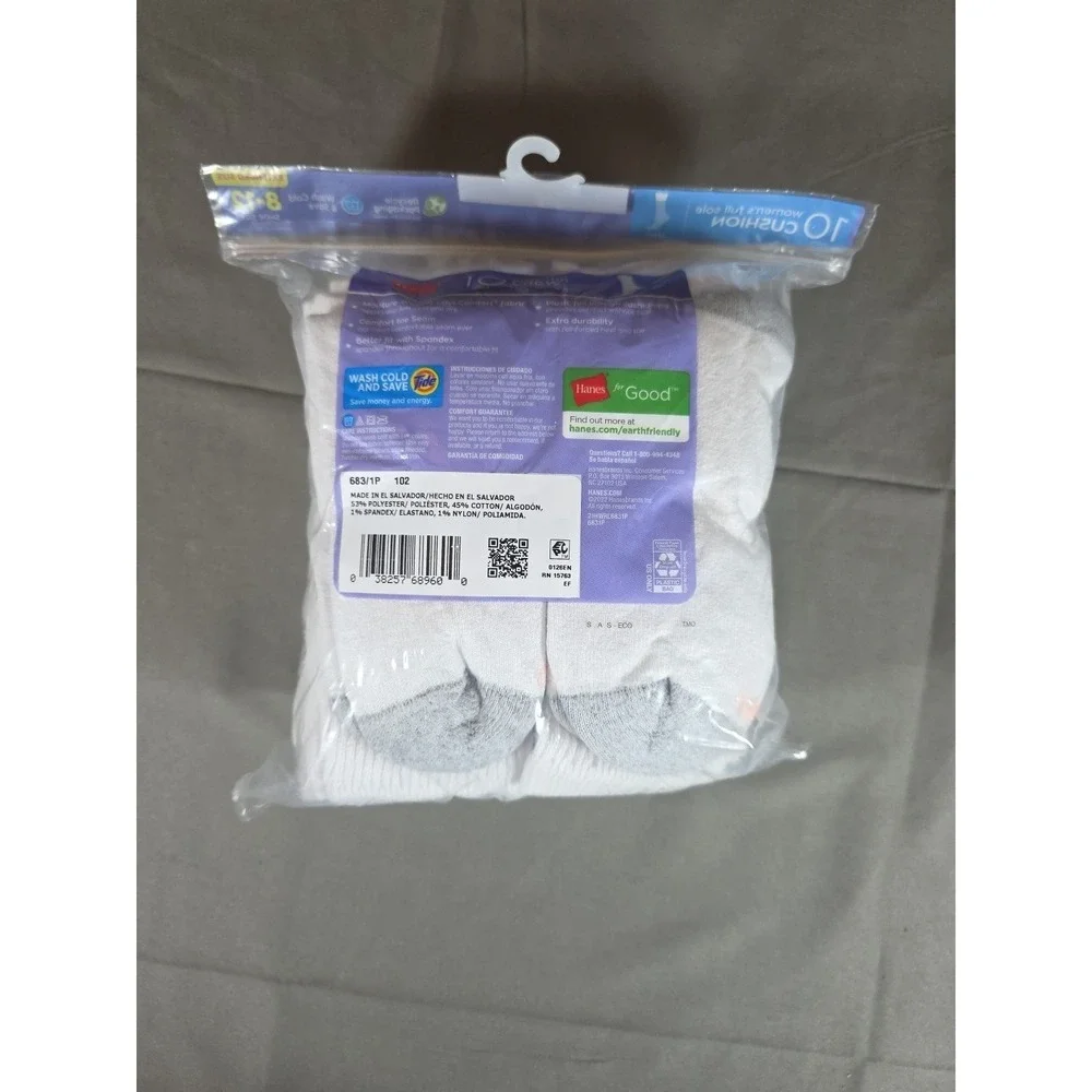 Hanes Womens Cushion‎ Crew Socks 10 Pairs Size 8-12 Wicking Cool Comfort Fabric